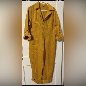 Unique Vintage Jumpsuit Corduroy Yellow Xl 14 Trixie Mustard Zip Collar